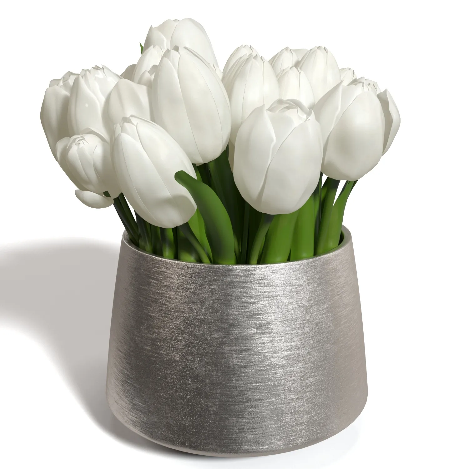 White Sulip In Silver Vase PBR 3D Model_06